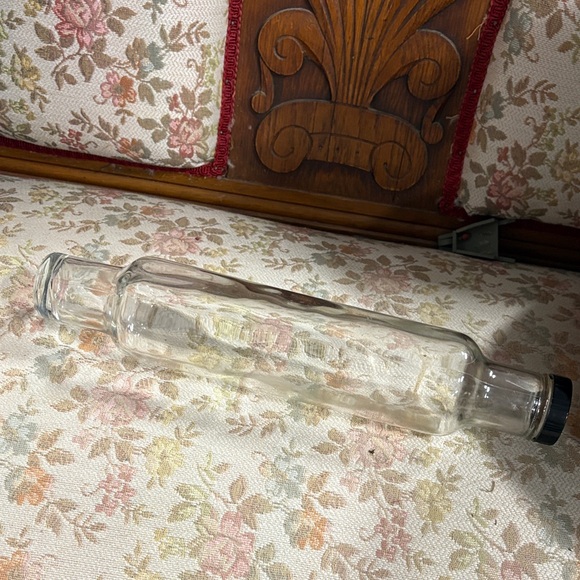 Other - GLASS ROLLING PIN Vintage Clear Optic 14" Black Plastic End Cap Baking Antique